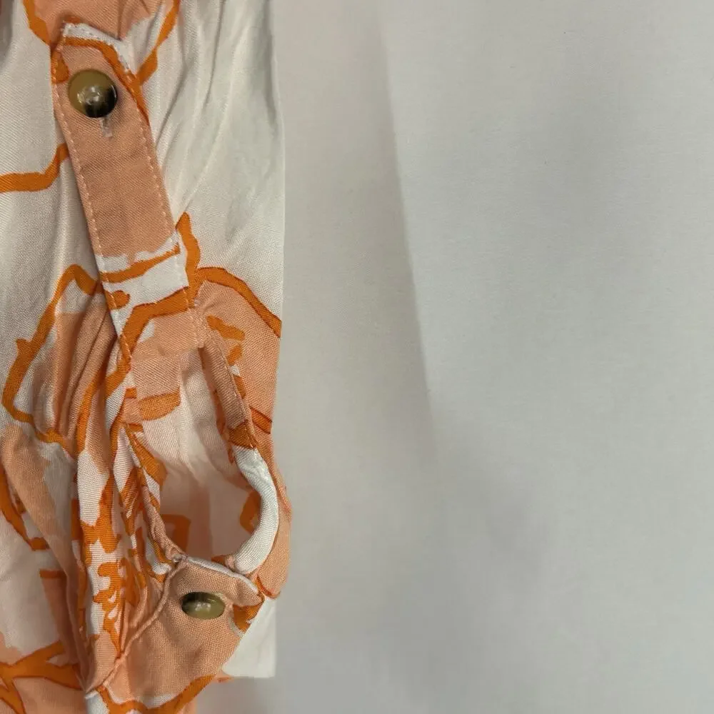 Maeve Anthropologie Floral Pintucked Button Front Blouse White And Orange Small - Picture 7 of 7